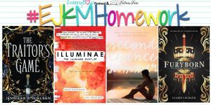 #EJKMHomework ft The Traitors Game by Jennifer A. Nielsen, Illuminae by Amie Kaufman and Jay Kristoff, Second Chance Summer by Morgan Matson, and Furyborn by Claire LeGrand